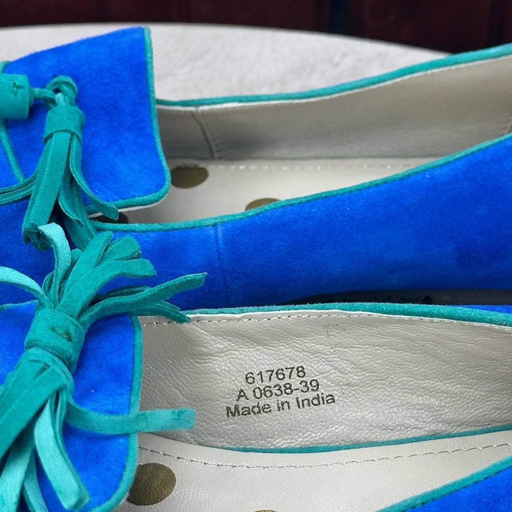 Boden Blue Suede Tassel Loafers Green Trim Pointed Toe Flats Mens EU 39 - Picture 5 of 12